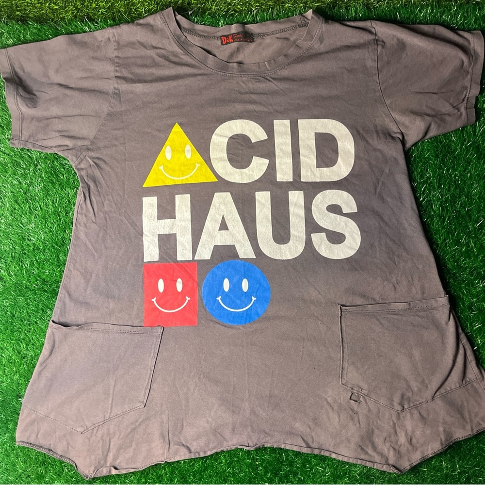 Acid Haus Pocket T Shirt!! RARE! Size M/L  (FAST SHIPPING)  Rave Shirt! Smileys!